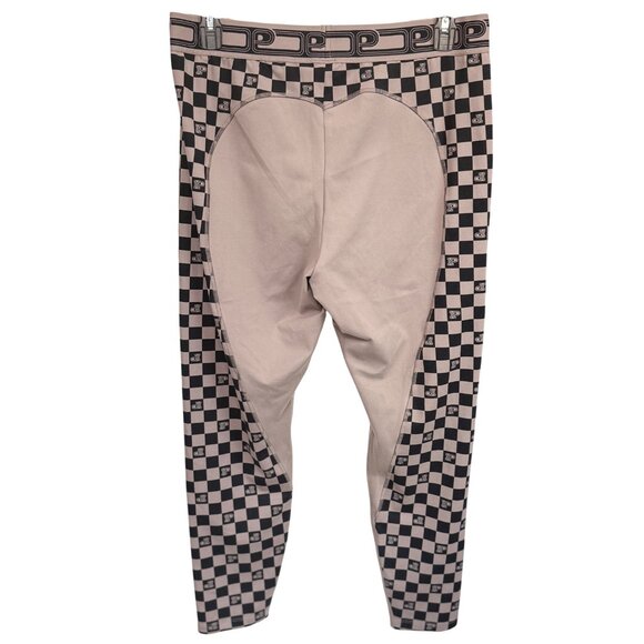 Pink Active Beige & Black Checkered Athletic Leggings High Rise Stretchy Sz XXL - Picture 2 of 4
